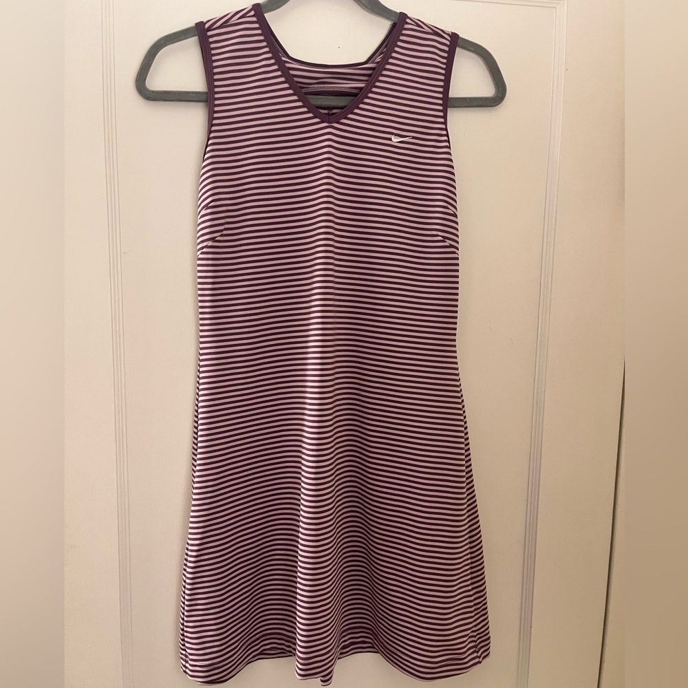 Nike Women's Purple and White Striped Mini Dress